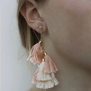 NWT Revolve Ettika Daydreamer Pink Peach Tassel 18kt Gold Plated Earrings